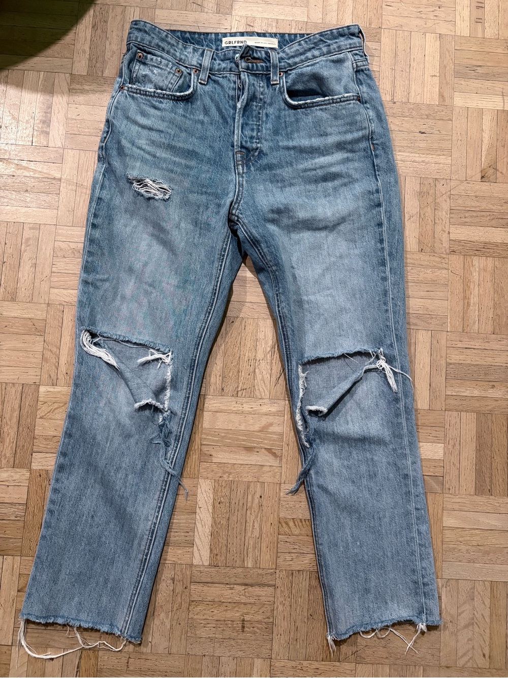 GRLFRND women’s light Blue Distressed Straight Jeans